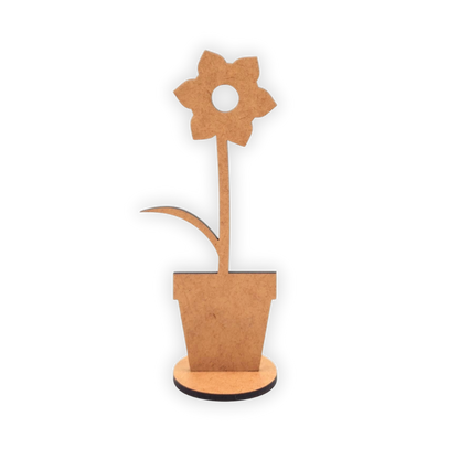 Self-standing wooden flower in pot wood decor