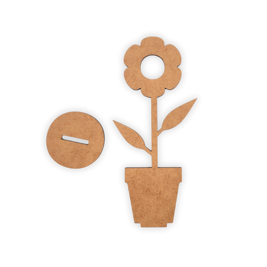 Standing wood cutout blank flower in pot