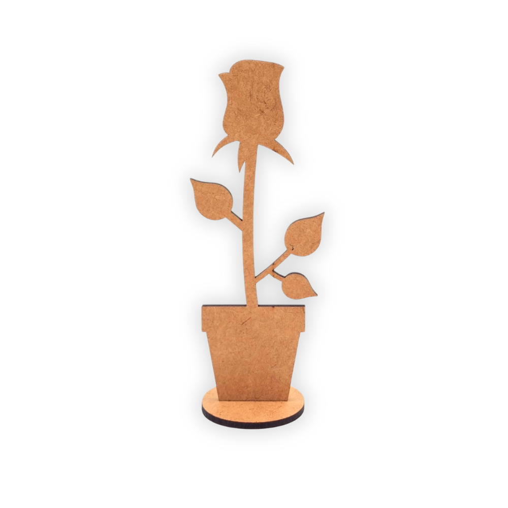 Self-standing wooden rose in pot wood decor
