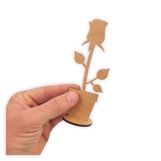 Self-standing wooden rose in pot wood decor