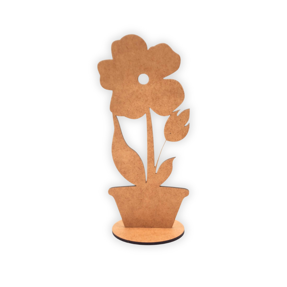 Standing wood cutout blank flower in pot