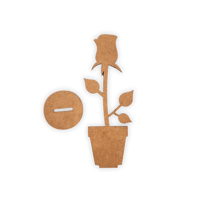 Self-standing wooden rose in pot wood decor