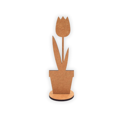 Self-standing wooden flower in pot wood decor