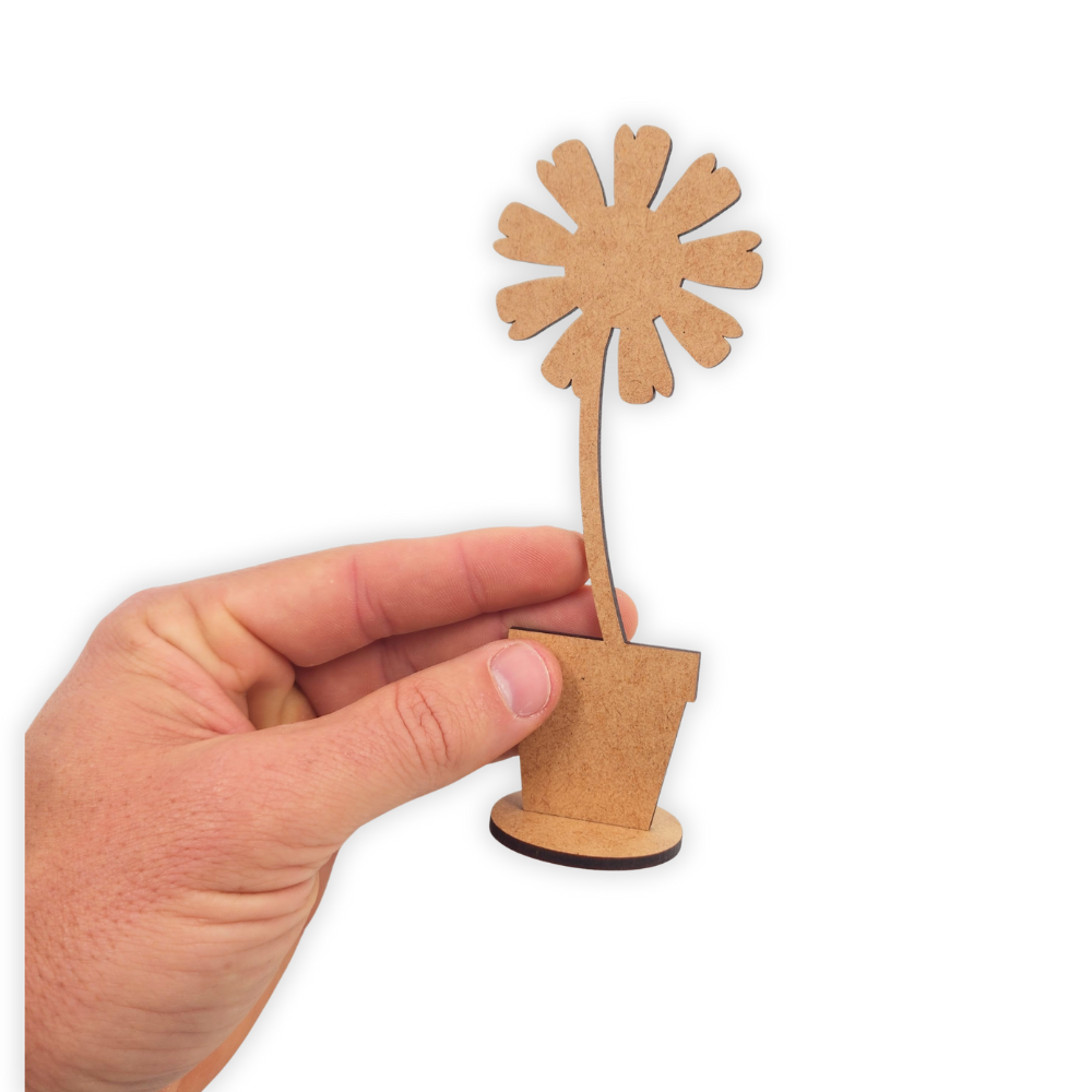 Standing wood cutout blank flower in pot