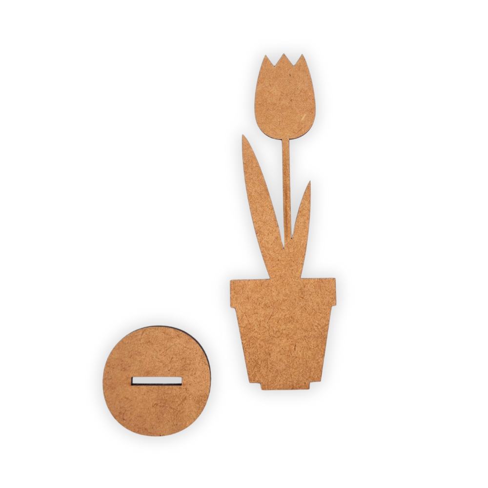 Self-standing wooden flower in pot wood decor