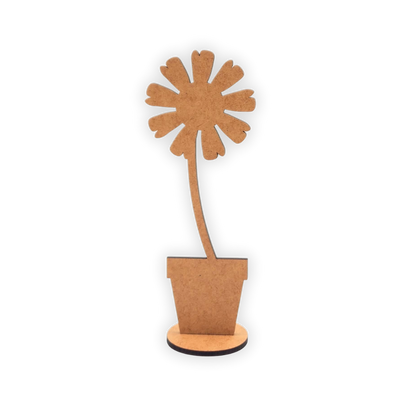 Standing wood cutout blank flower in pot