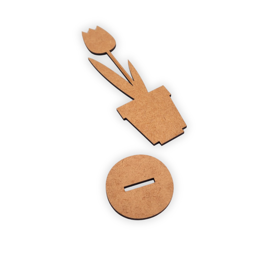 Self-standing wooden flower in pot wood decor