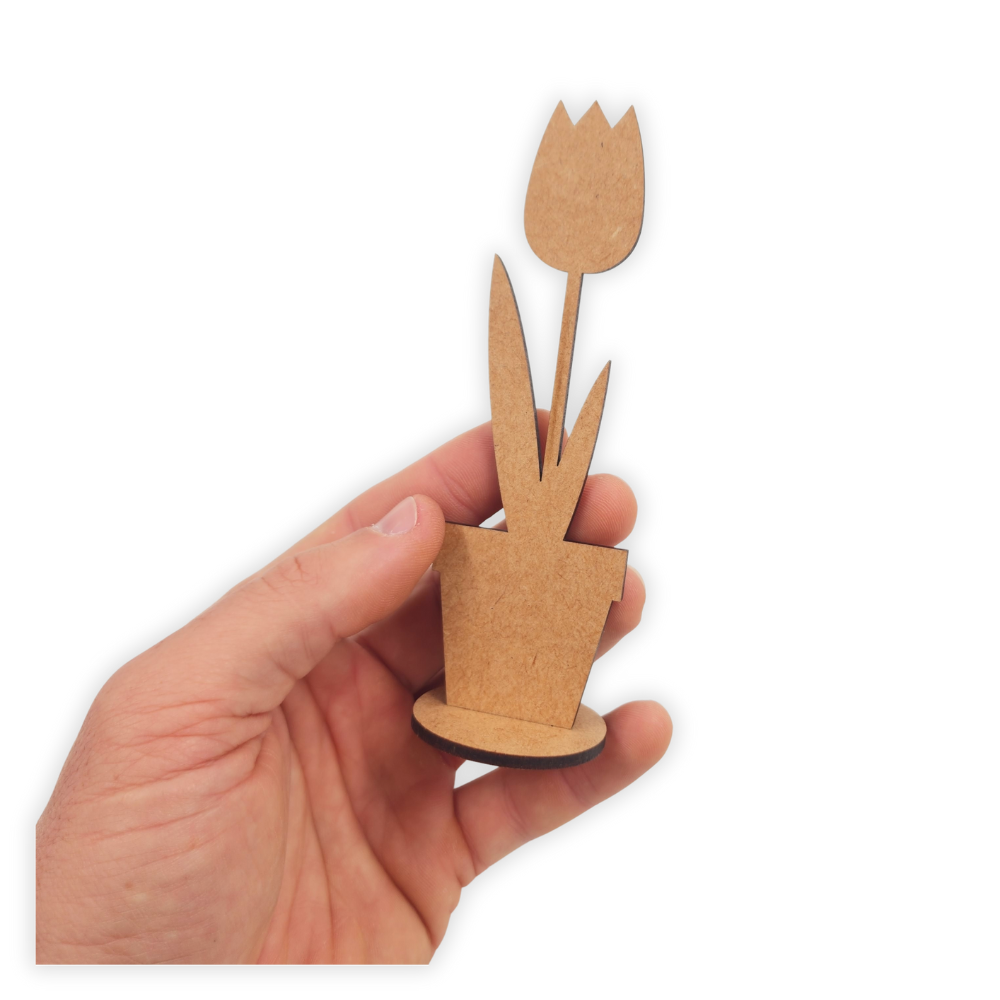 Self-standing wooden flower in pot wood decor