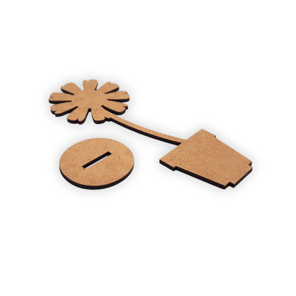 Standing wood cutout blank flower in pot