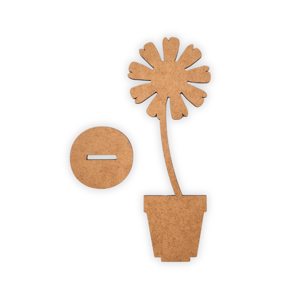 Standing wood cutout blank flower in pot