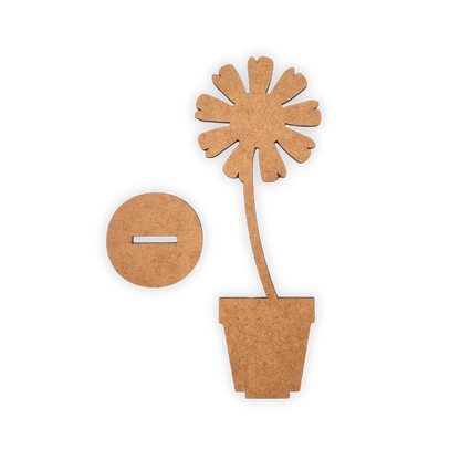 Standing wood cutout blank flower in pot