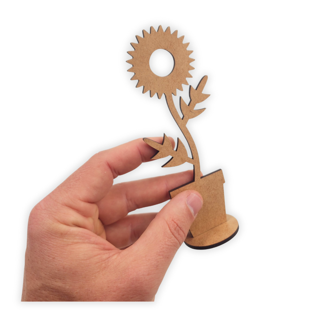 Standing wood cutout blank flower in pot