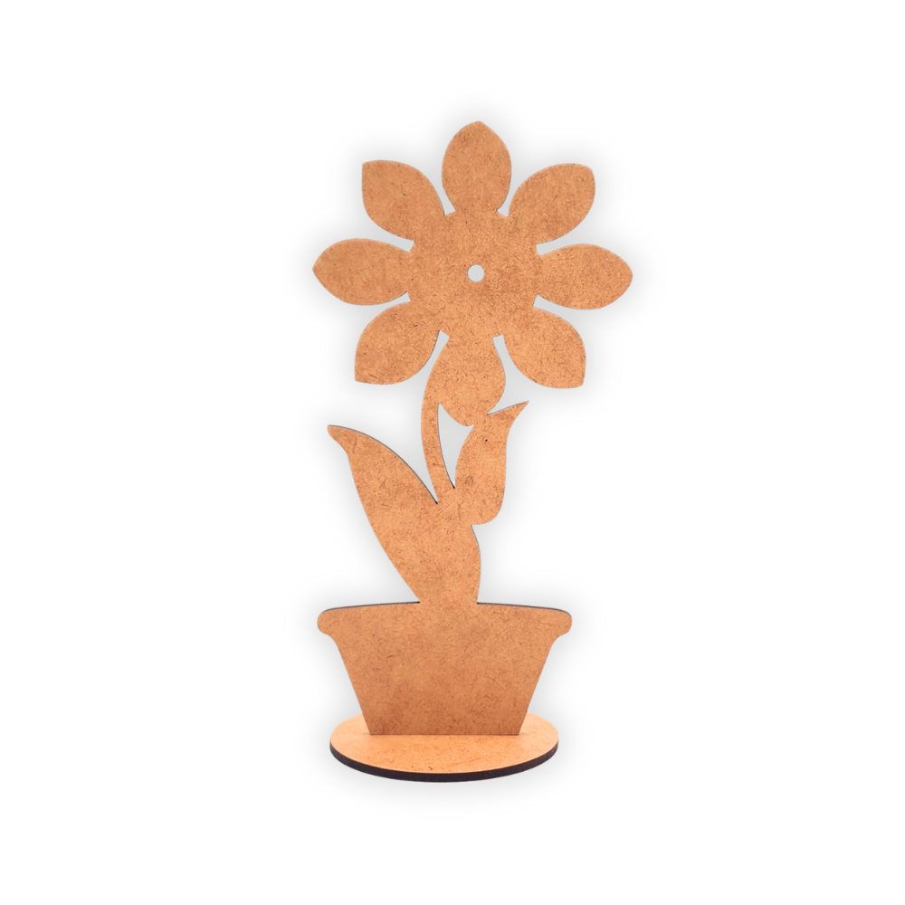 Standing wood cutout blank flower in pot