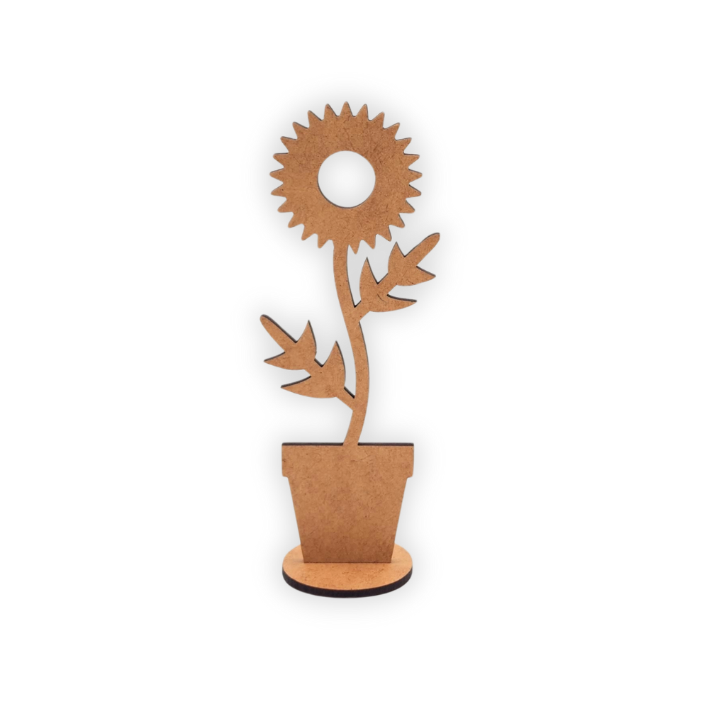 Standing wood cutout blank flower in pot
