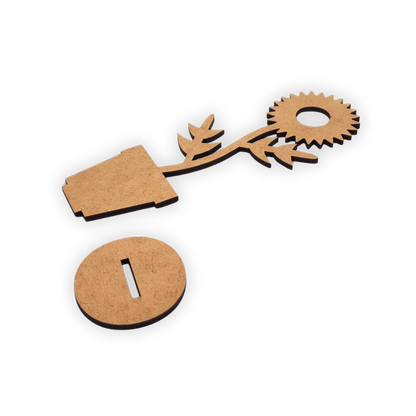 Standing wood cutout blank flower in pot