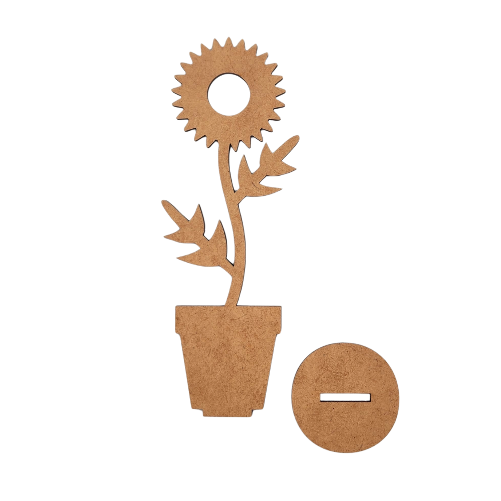 Standing wood cutout blank flower in pot