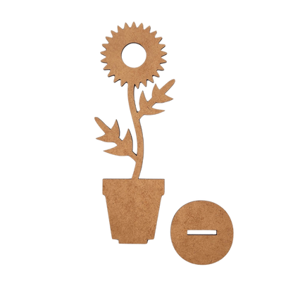 Standing wood cutout blank flower in pot