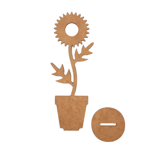 Standing wood cutout blank flower in pot
