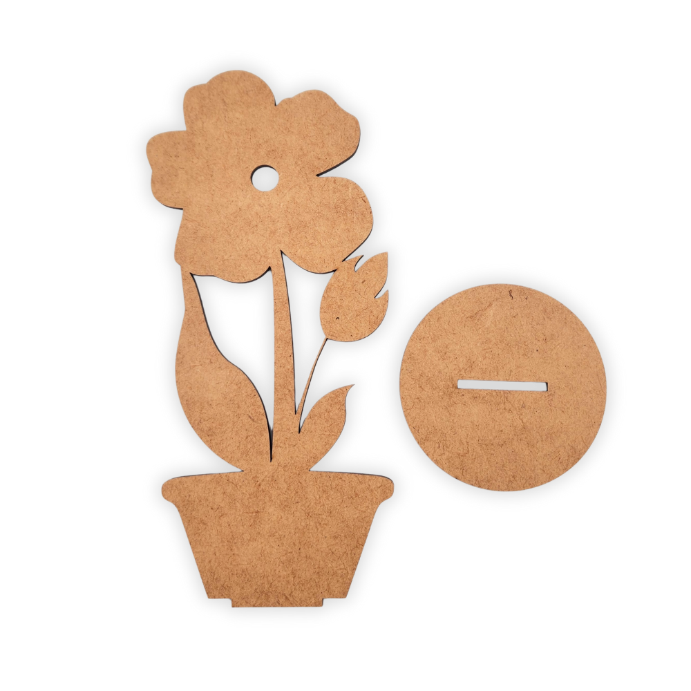 Standing wood cutout blank flower in pot