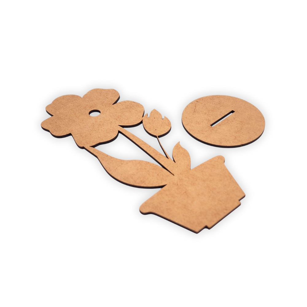 Standing wood cutout blank flower in pot
