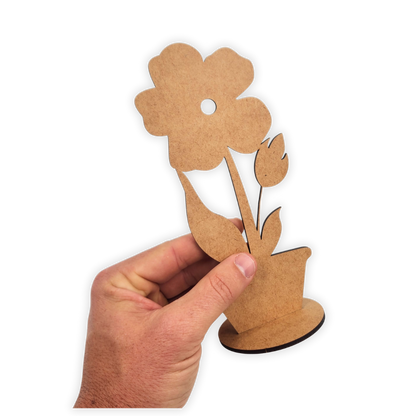 Standing wood cutout blank flower in pot