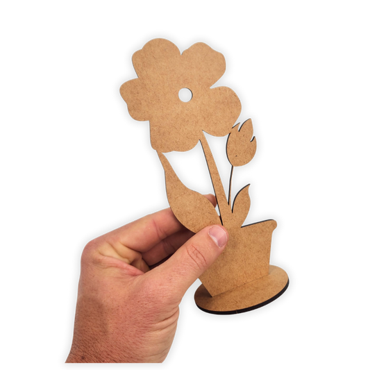 Standing wood cutout blank flower in pot