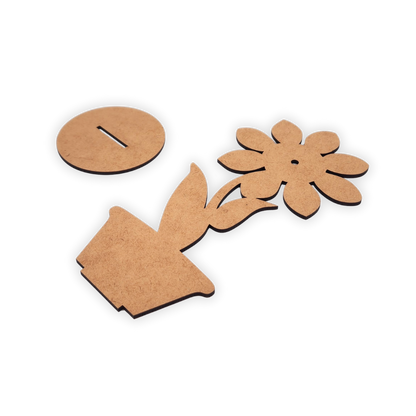 Standing wood cutout blank flower in pot