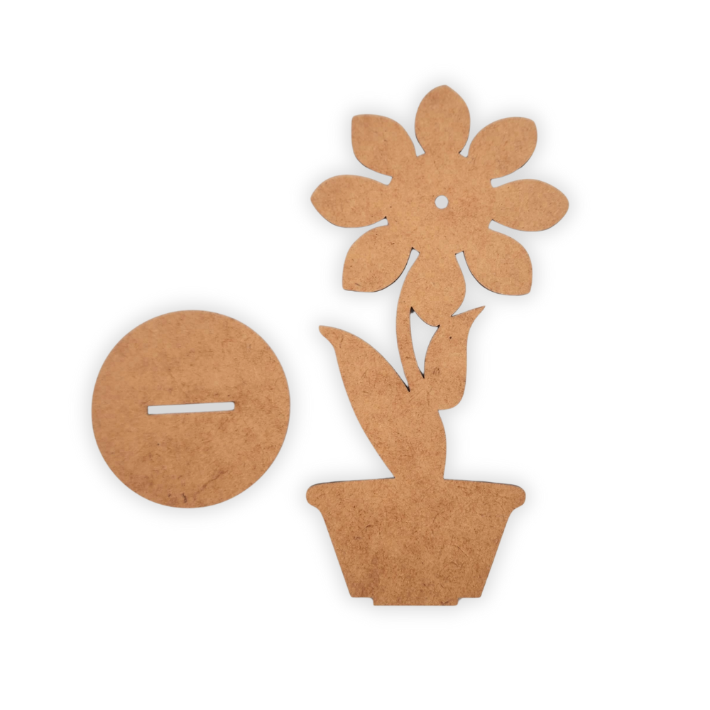 Standing wood cutout blank flower in pot