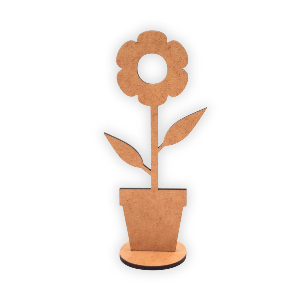 Standing wood cutout blank flower in pot