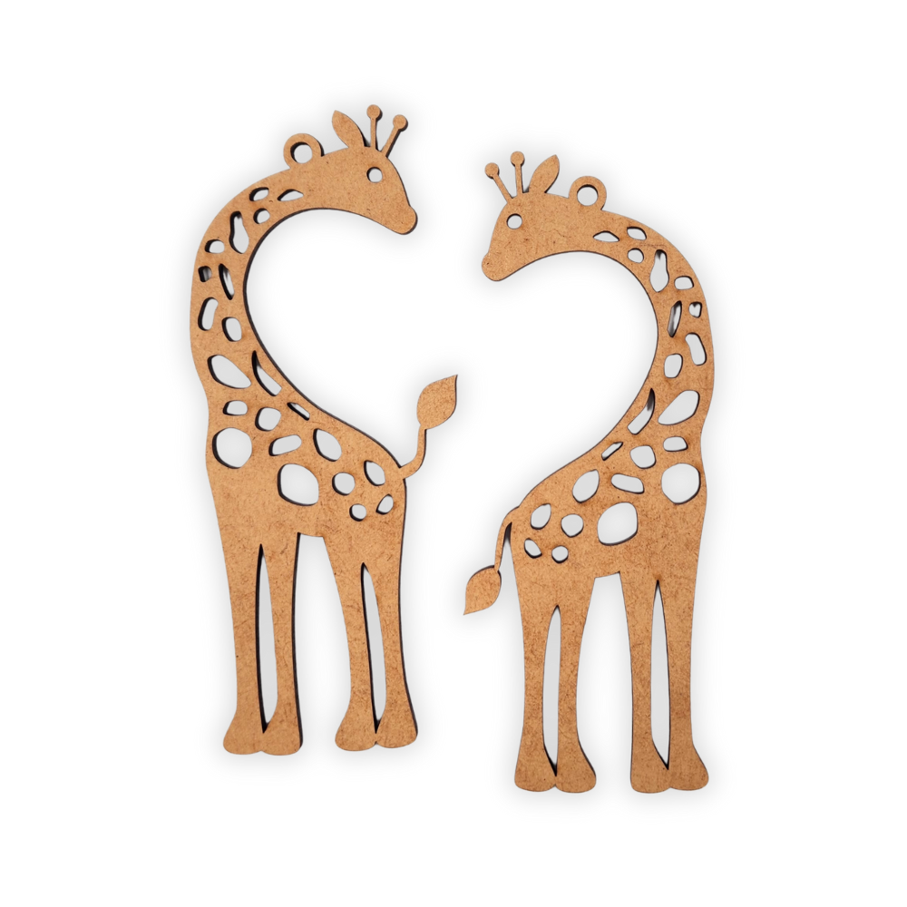 A pair of wooden giraffes for painting