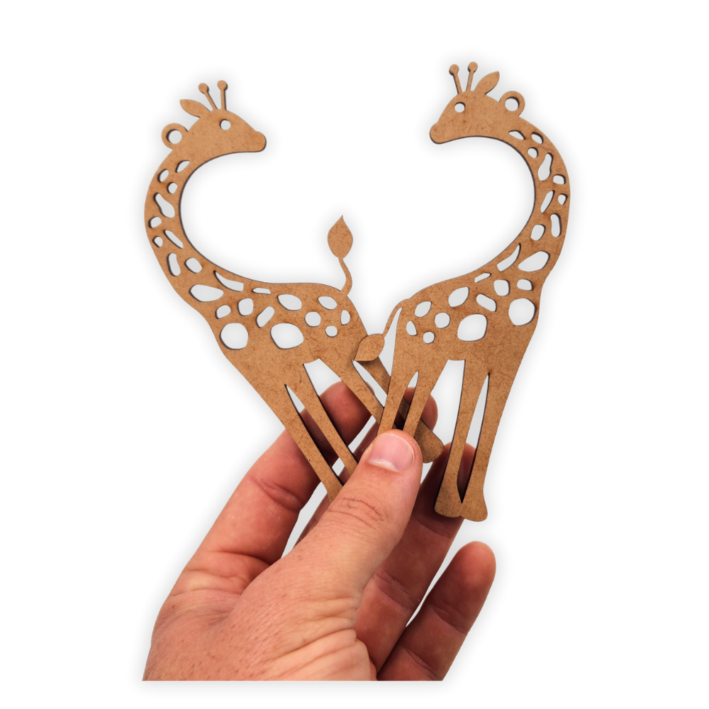 A pair of wooden giraffes for painting