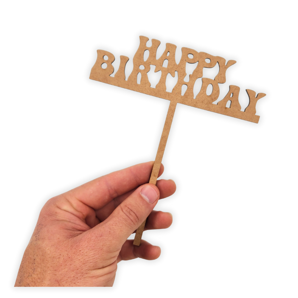 Happy Birthday wooden laser cut cake topper