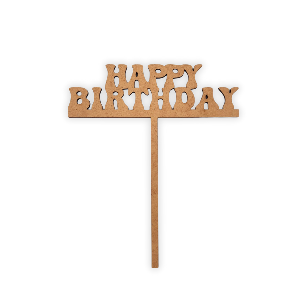 Happy Birthday wooden laser cut cake topper
