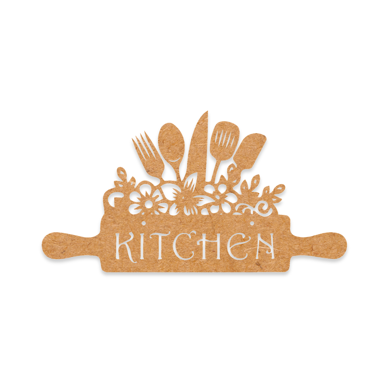 Wooden sign with kitchen utensils and flowers design cur from MDF