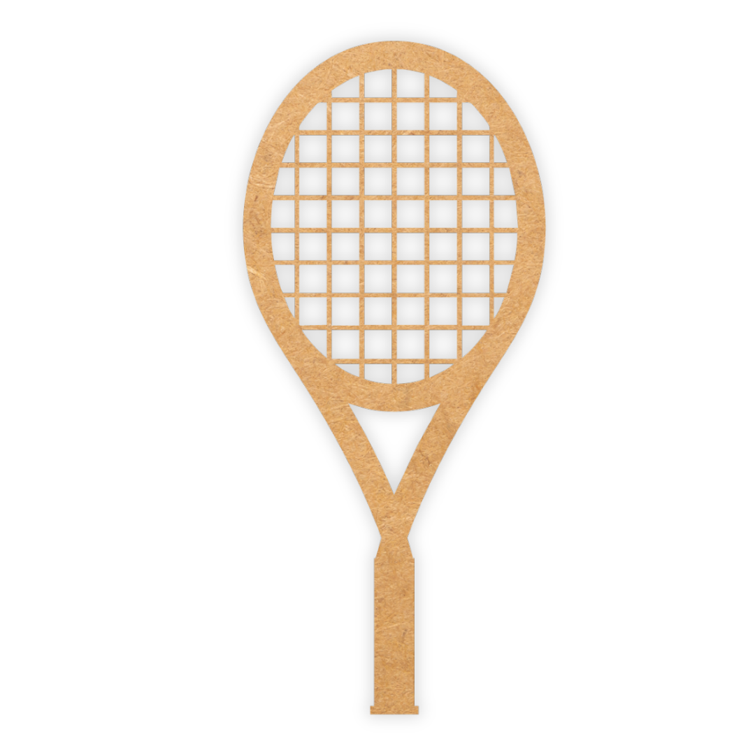 Wooden laser cutout of a tennis racket
