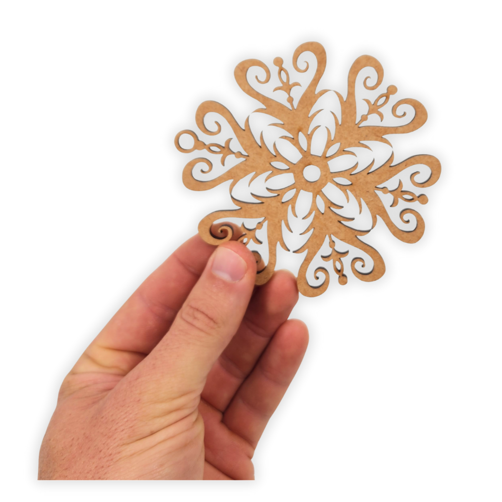 Decorative Petal mandala wooden blank cut out of 3mm MDF in hand