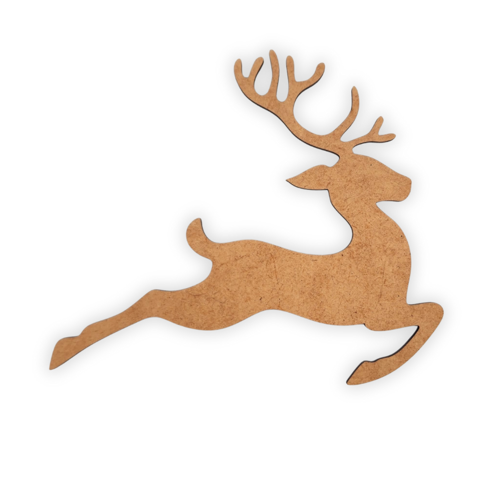 Prancing Reindeer in the snow wooden cutout