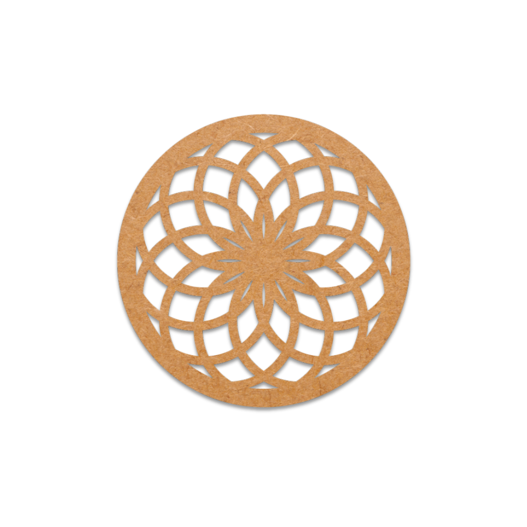 Round blank MDF Mandala with a floral cutout design on a white background