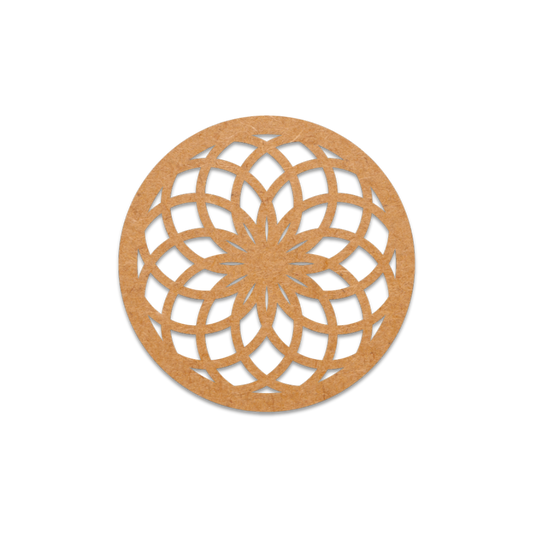 Round blank MDF Mandala with a floral cutout design on a white background