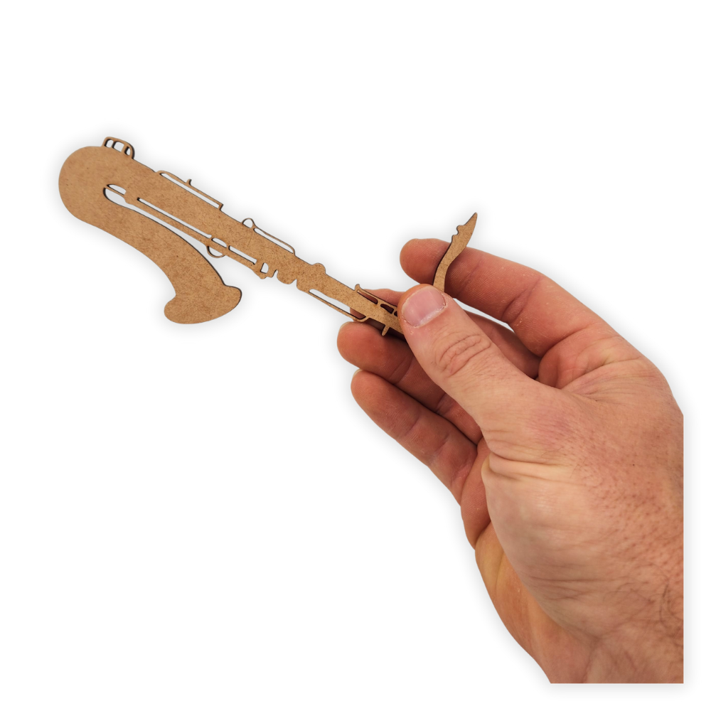 Wood cutout of a saxophone