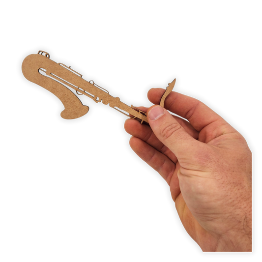 Wood cutout of a saxophone