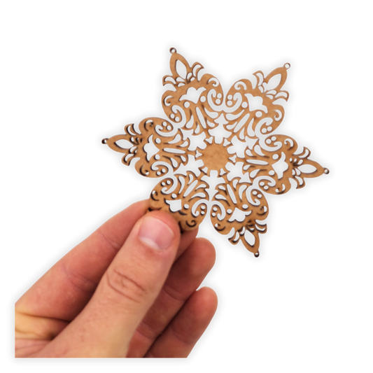 Decorative Six Point mandala wooden blank cut out of 3mm MDF held in and