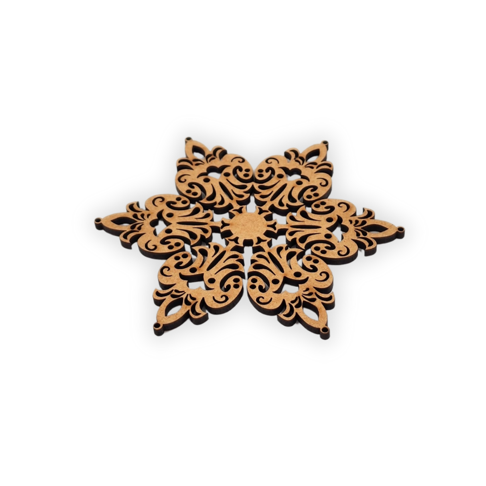 Decorative Six point mandala wooden blank cut out of 3mm MDF side view