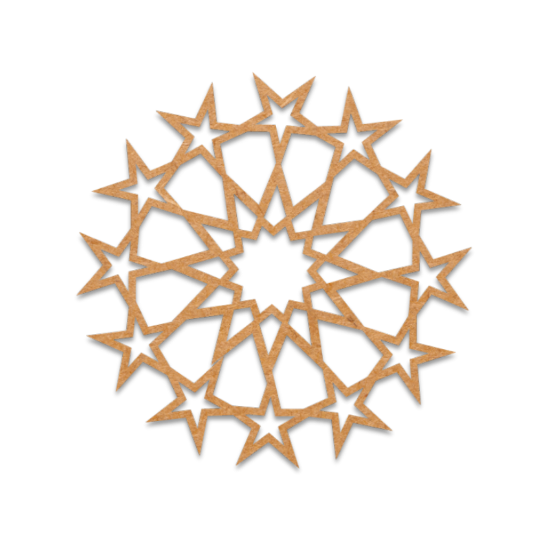 Decorative star mandala wooden blank on a white background