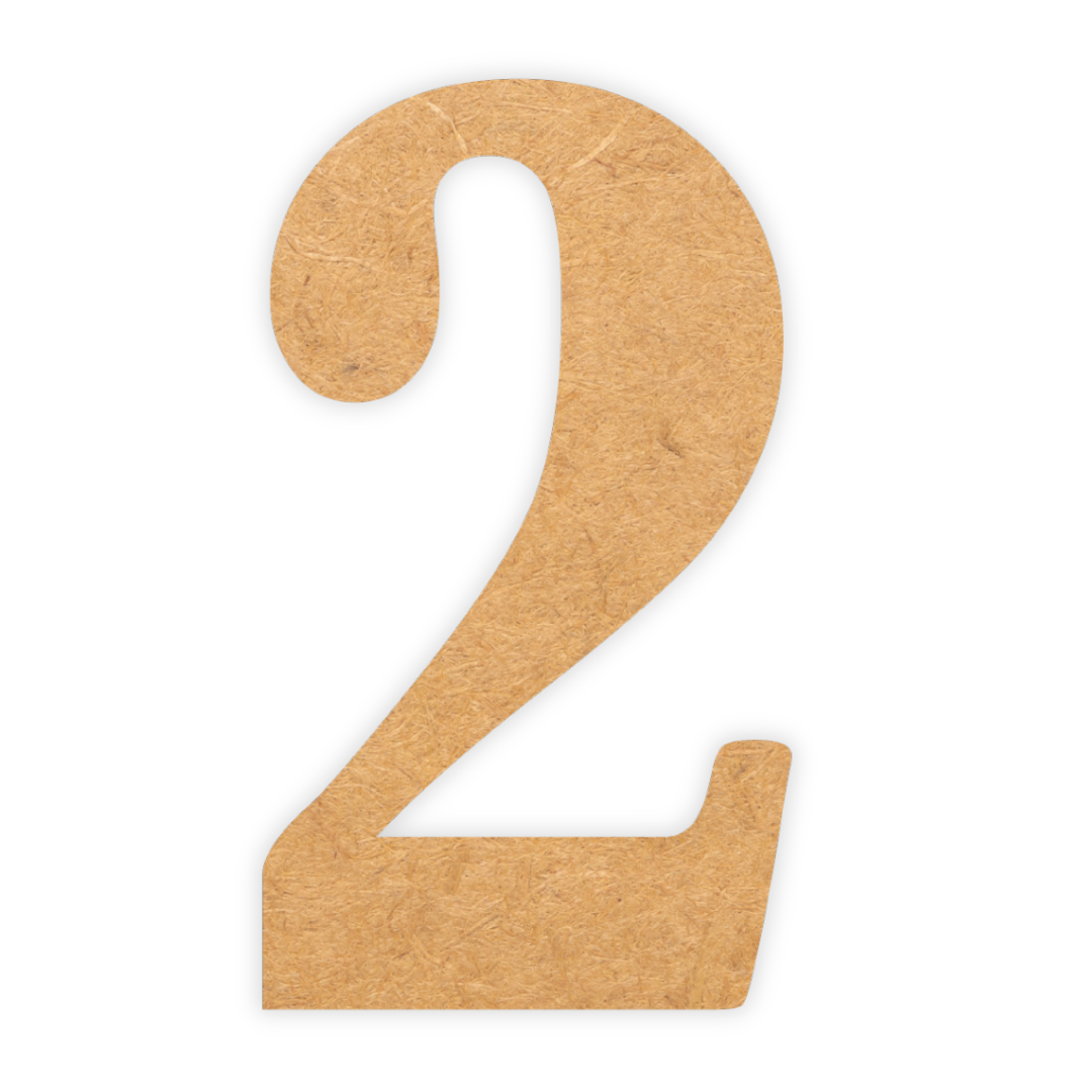 MDF wood laser cutout for kids parties of the number two