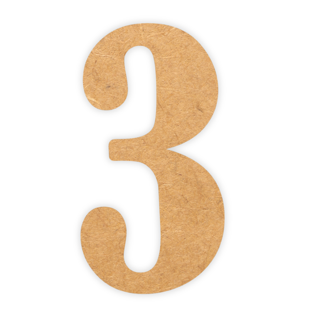 MDF wood laser cutout for kids parties of the number three