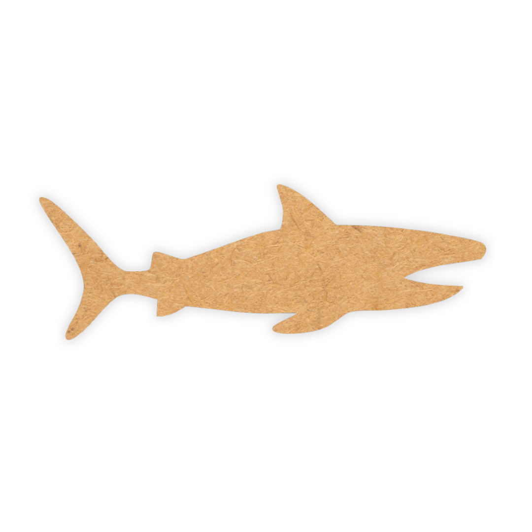 mdf wooden laser cutout of a toothless shark for children's parties