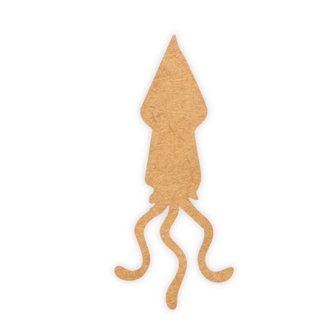 MDF wood laser cutout of a squid for ocean themed events