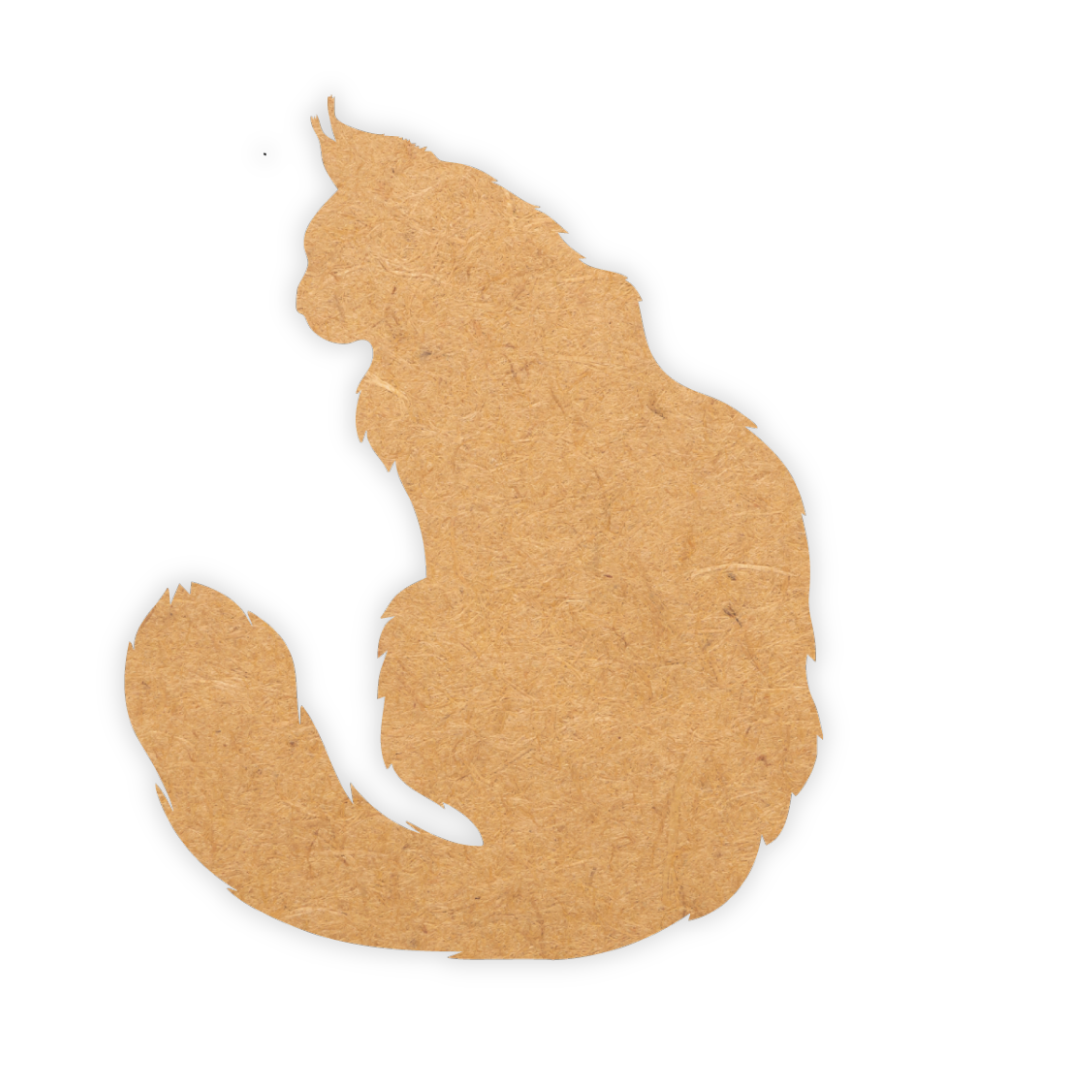 Wood cutout of a fluffy cat